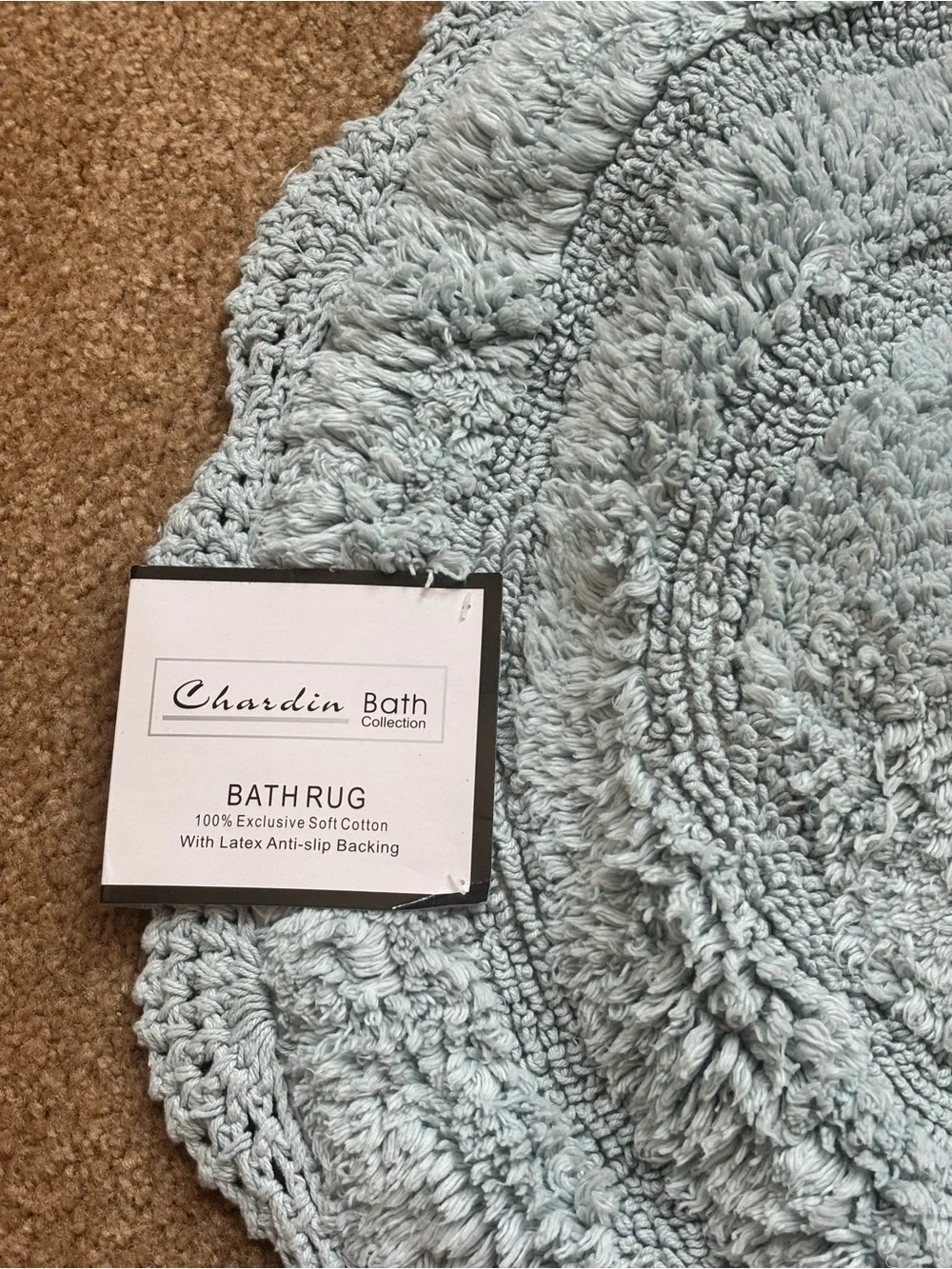 Chardin bath collection bath rug hundred percent cotton anti-slip backing 24x24”